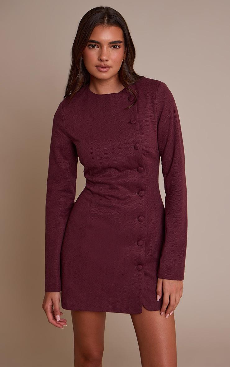 Pretty Little Thing Burgundy Boucle Button Down Blazer Dress