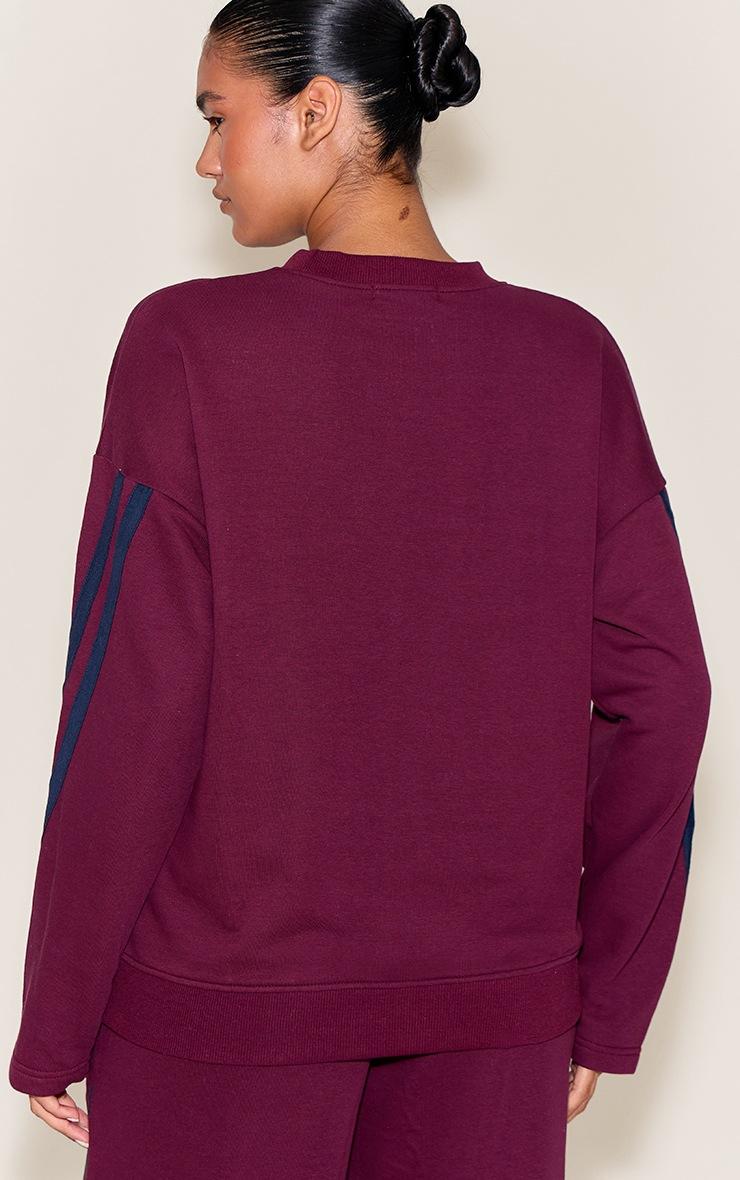 Pretty Little Thing Burgundy Contrast Striped Oversized Sweatshirt