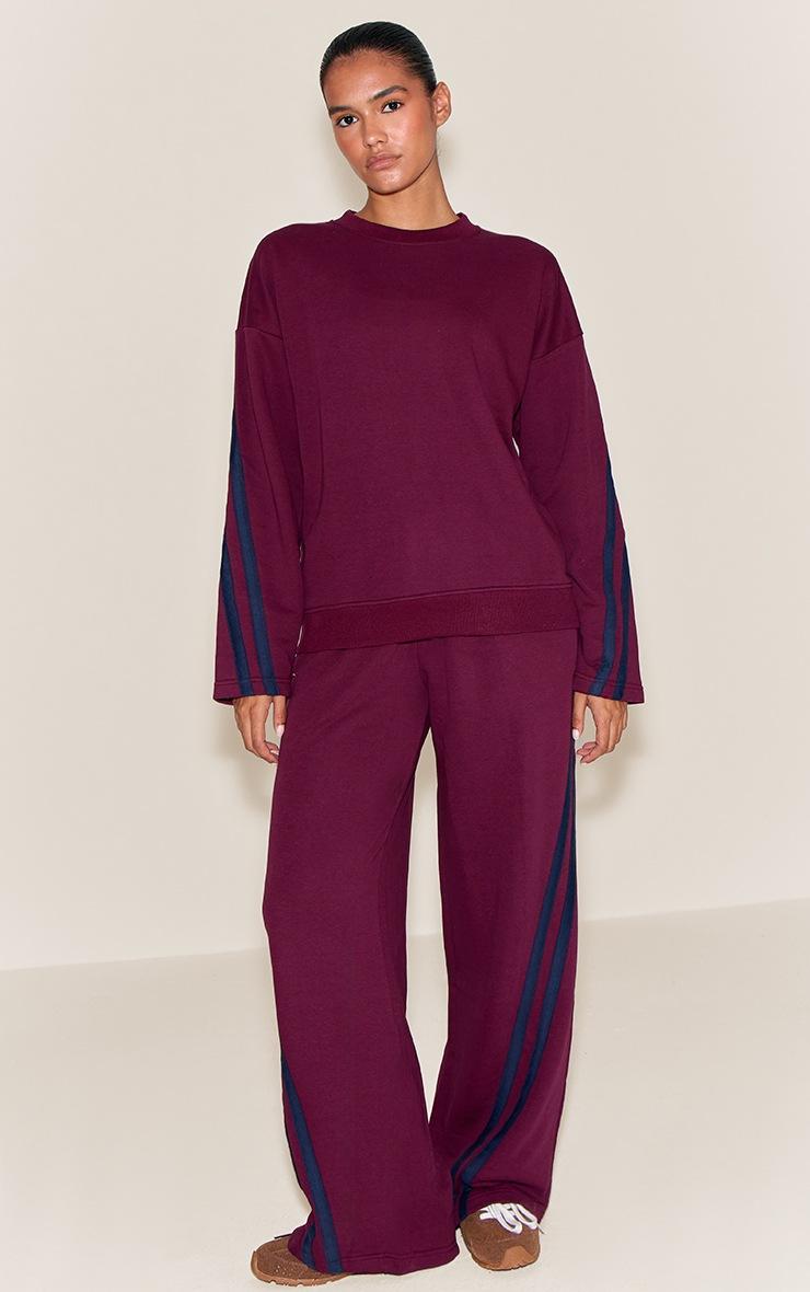 Pretty Little Thing Burgundy Contrast Striped Oversized Sweatshirt