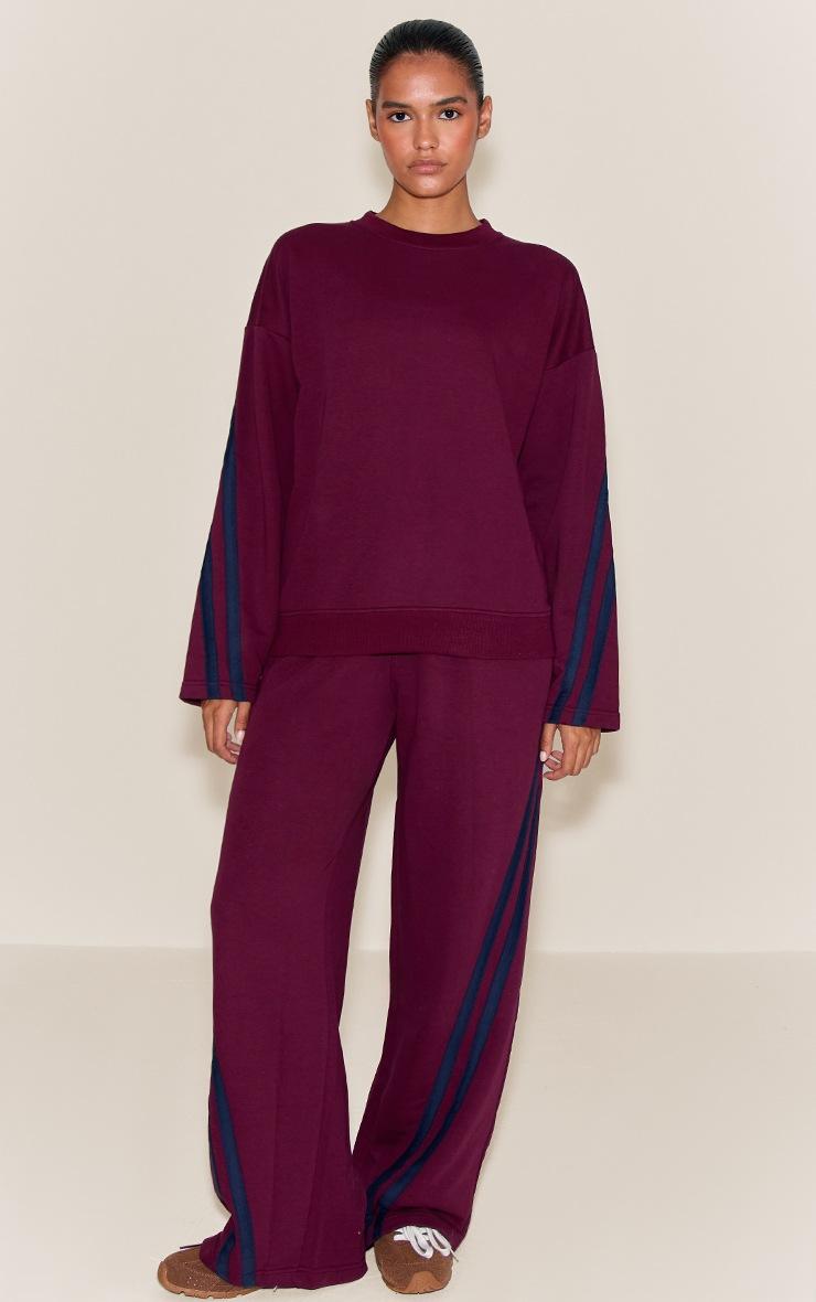 Pretty Little Thing Burgundy Contrast Striped Wide Leg Sweatpants