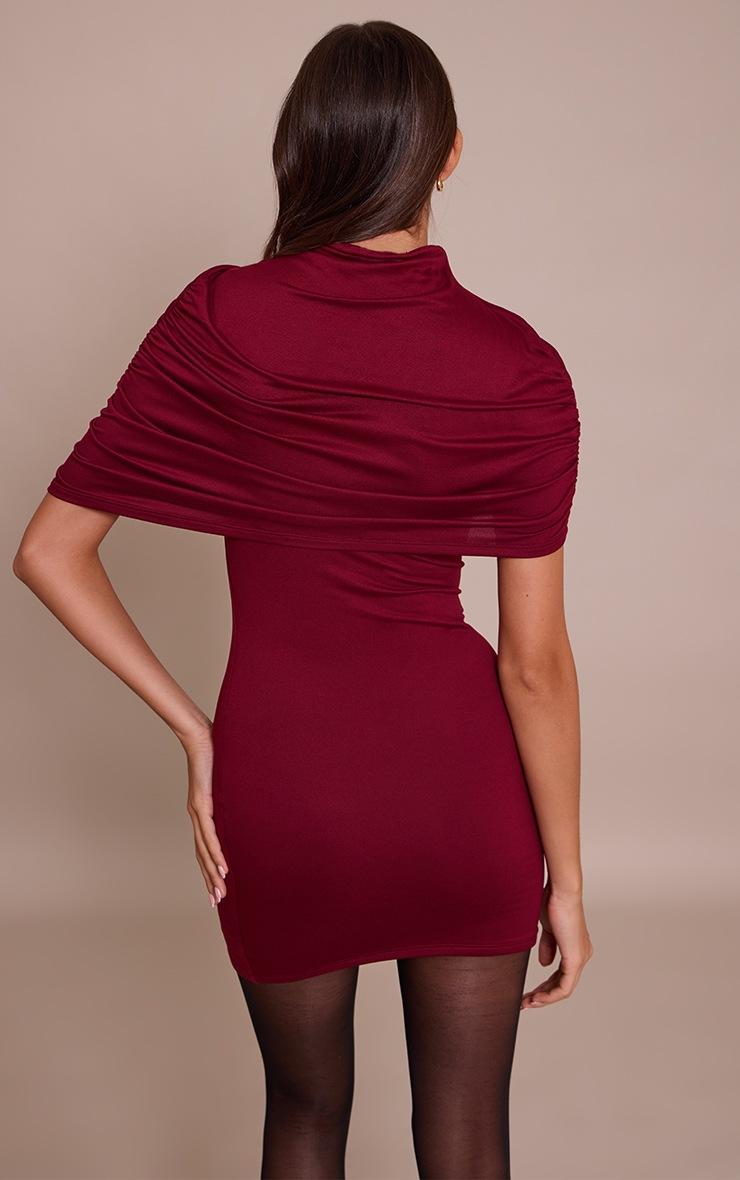 Pretty Little Thing Burgundy Double Contour Asymmetric Overlay Detail Bodycon Dress