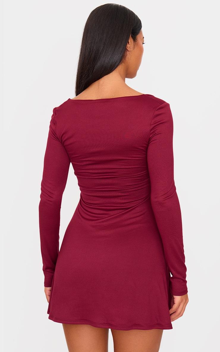 Pretty Little Thing Burgundy Double Contour Square Neck Long Sleeve Bodycon Dress