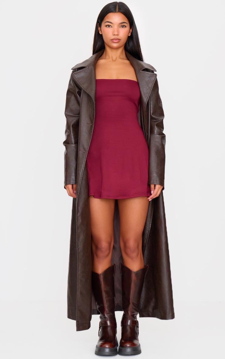 Pretty Little Thing Burgundy Double Contour Square Neck Long Sleeve Bodycon Dress