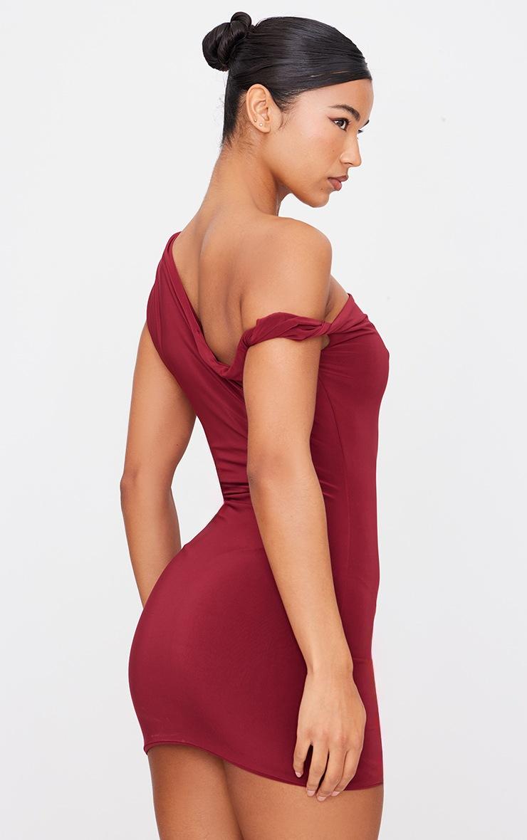 Pretty Little Thing Burgundy Double Layer Slinky Twist Bodycon Dress