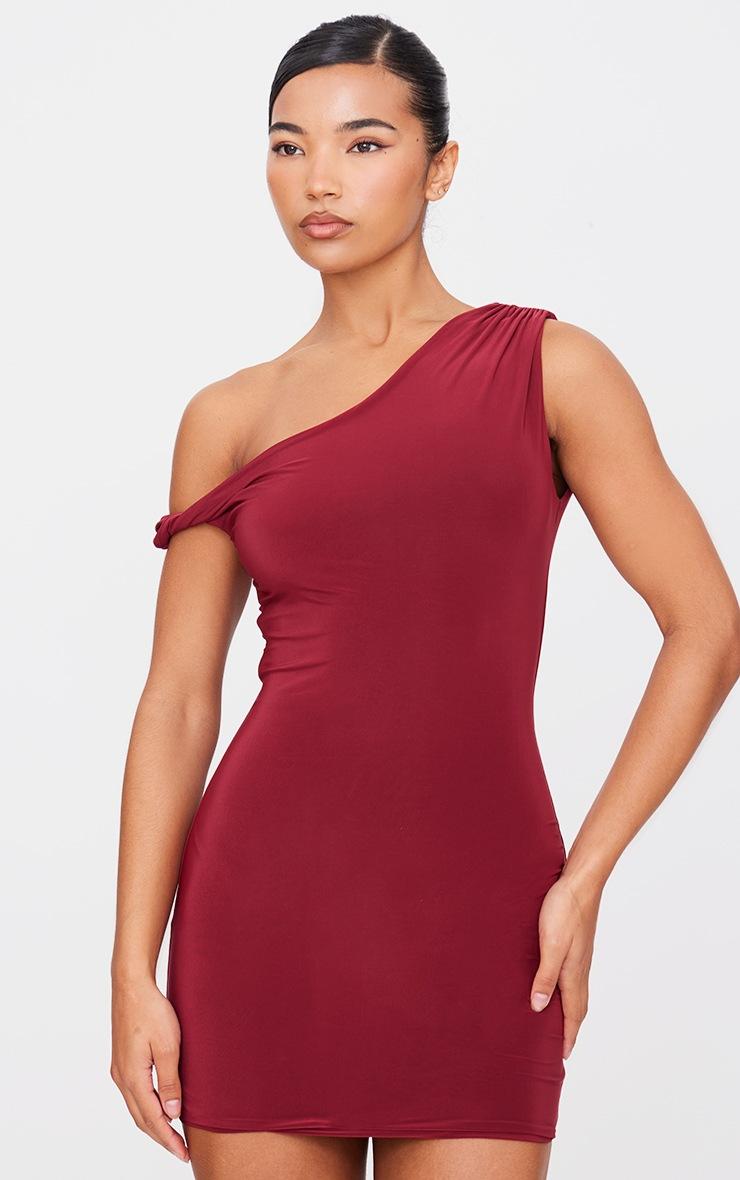 Pretty Little Thing Burgundy Double Layer Slinky Twist Bodycon Dress