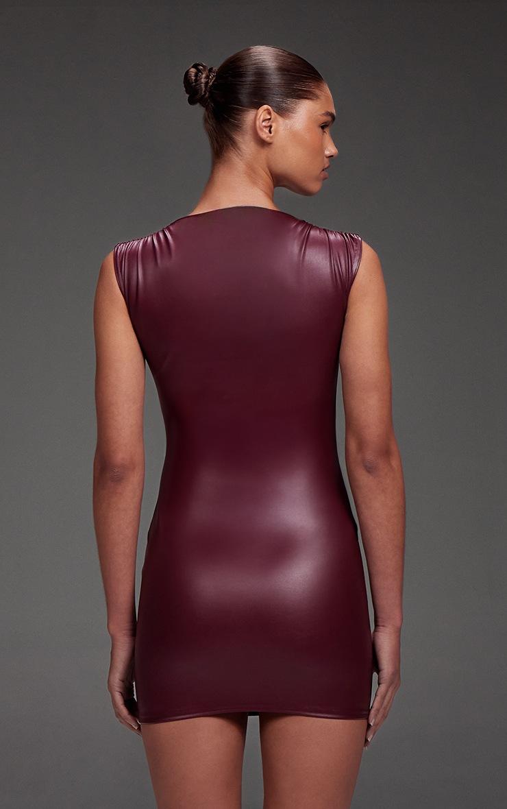 Pretty Little Thing Burgundy Faux Leather High Neck Ruched Mini Dress