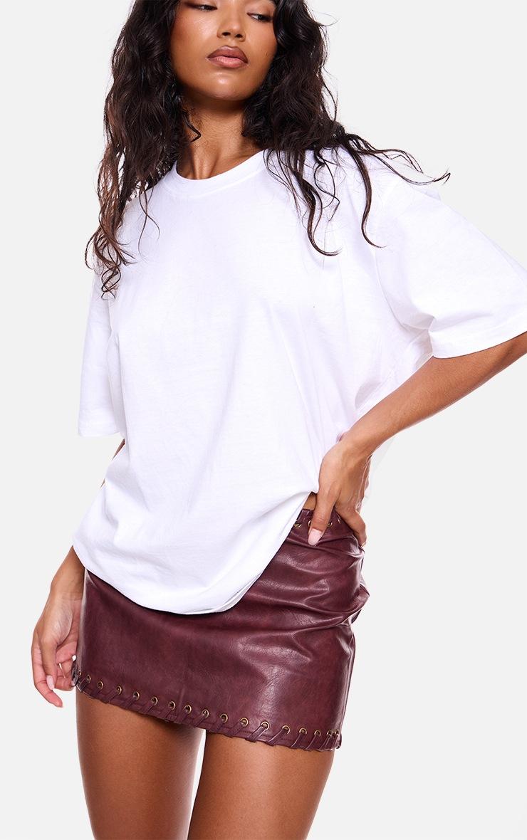 Pretty Little Thing Burgundy Faux Leather Plaited Mini Skirt