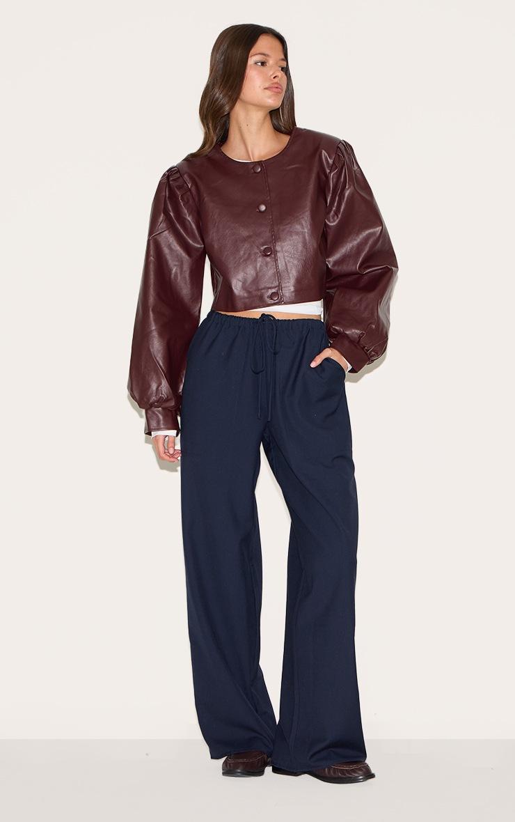 Pretty Little Thing Burgundy Faux Leather Pleat Sleeve Button Up Jacket