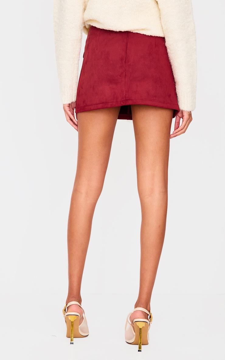 Pretty Little Thing Burgundy Faux Suede Pocket Front Mini Skirt