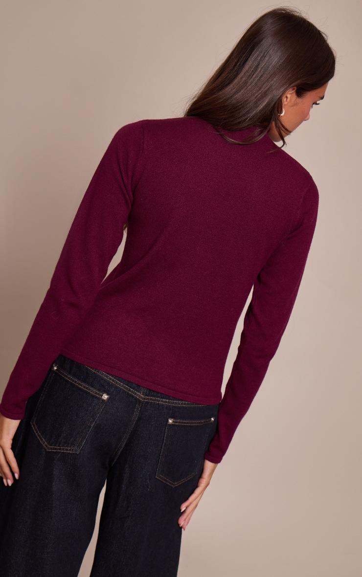 Pretty Little Thing Burgundy Fine Knit High Neck Sweater