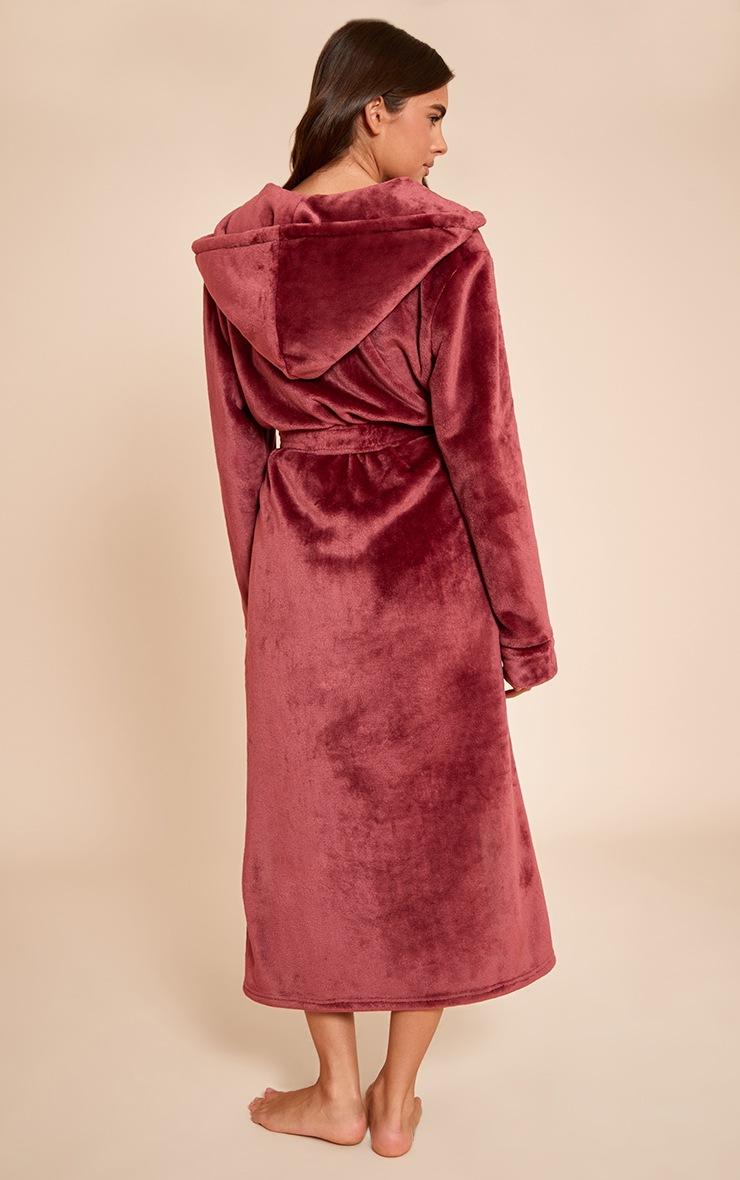 Pretty Little Thing Burgundy Fleece Maxi Hooded Bath Robe