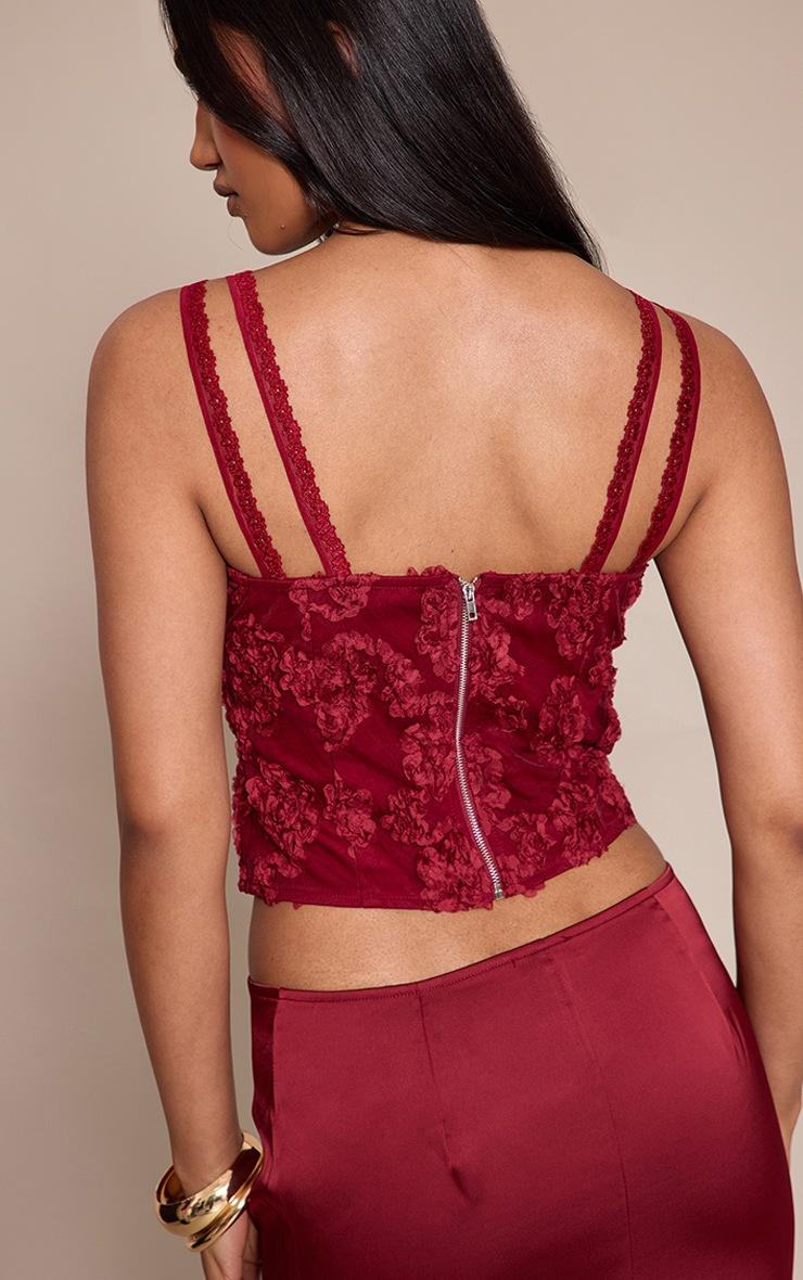 Pretty Little Thing Burgundy Floral Textured Boned Corset