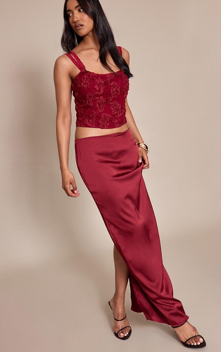 Pretty Little Thing Burgundy Floral Textured Boned Corset