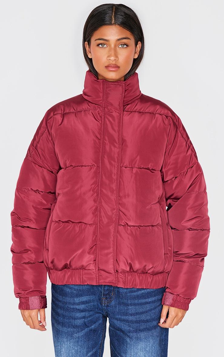 Pretty Little Thing Burgundy Funnel Neck Padded Jacket