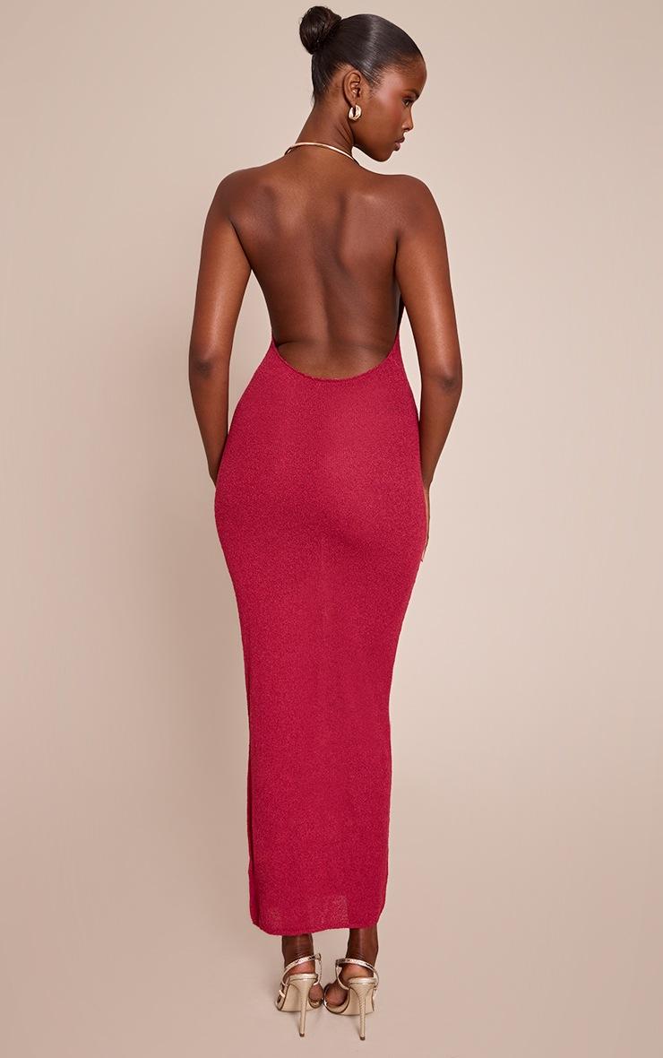 Pretty Little Thing Burgundy Gold Cuff Detail Knitted Maxi Dress