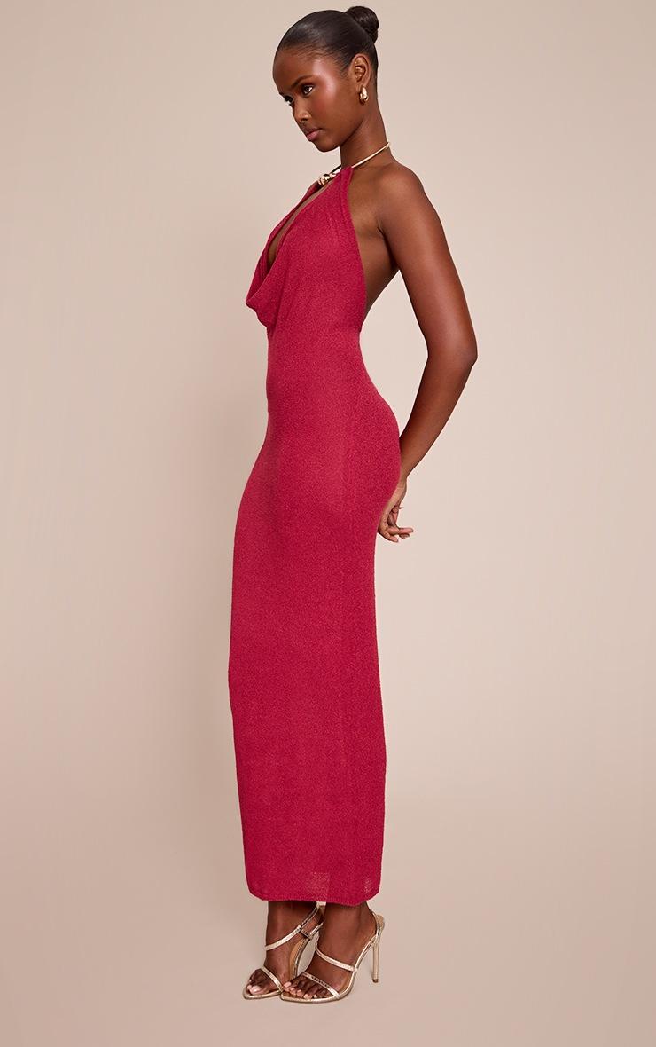 Pretty Little Thing Burgundy Gold Cuff Detail Knitted Maxi Dress