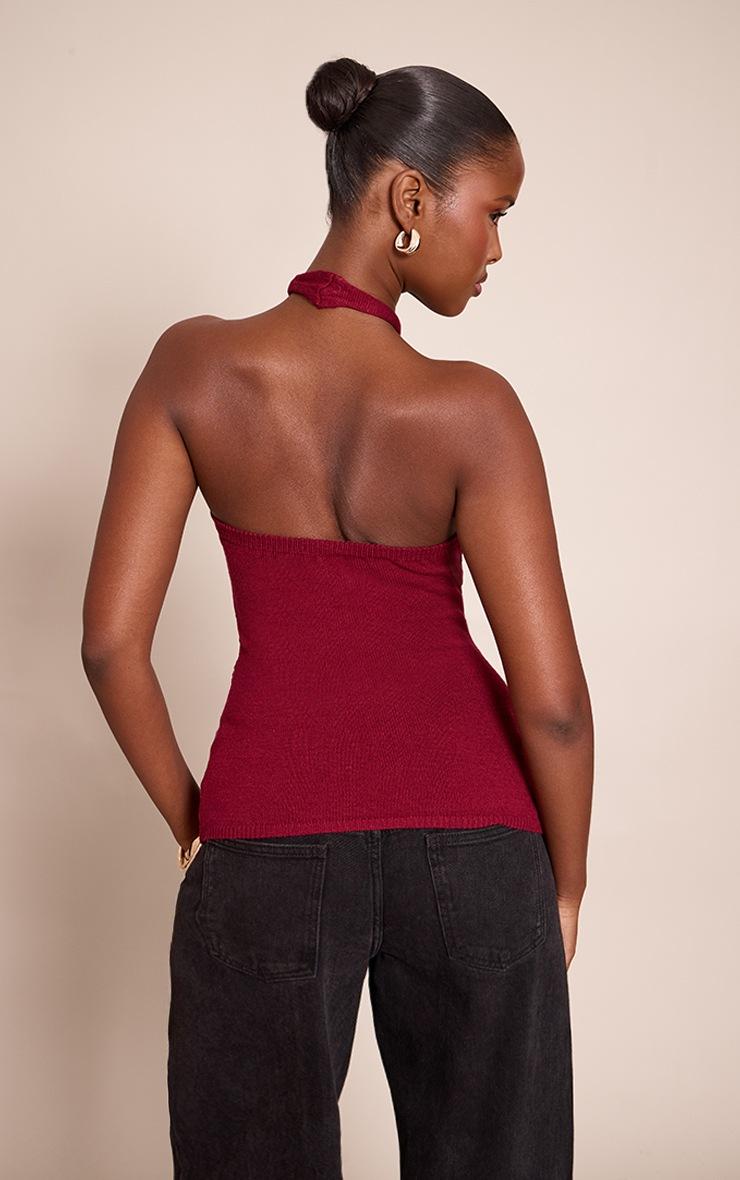Pretty Little Thing Burgundy Halter Neck Trim Detail Top