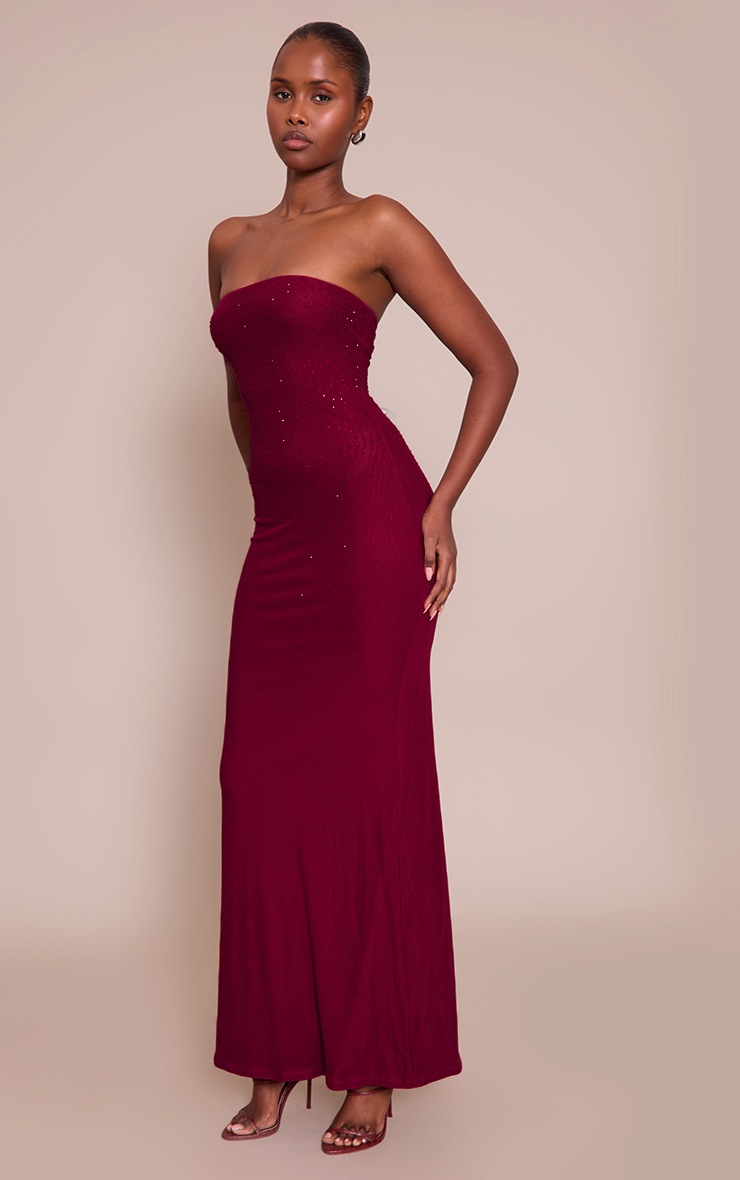 Pretty Little Thing Burgundy Hotfix Bandeau Maxi Dress
