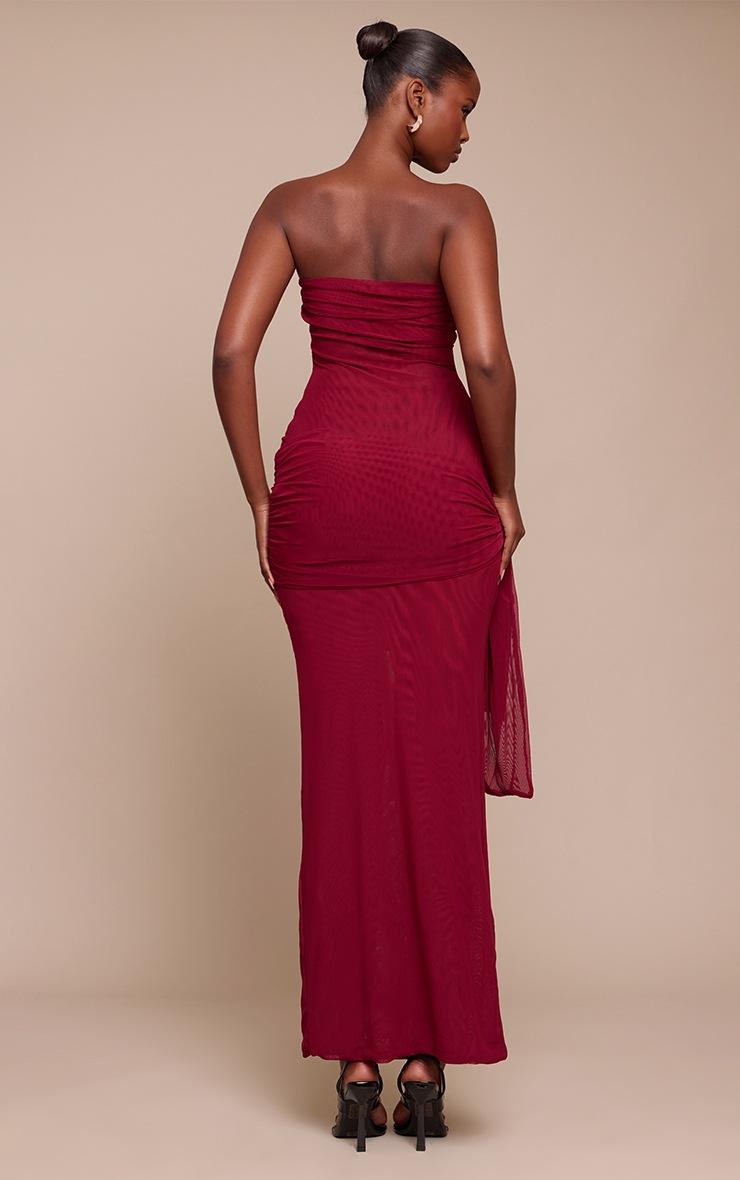 Pretty Little Thing Burgundy Mesh Bandeau Knot Detail Maxi Dress