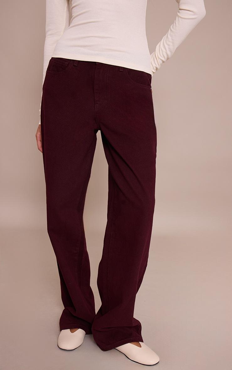 Pretty Little Thing Burgundy Mid Rise Straight Leg Jeans