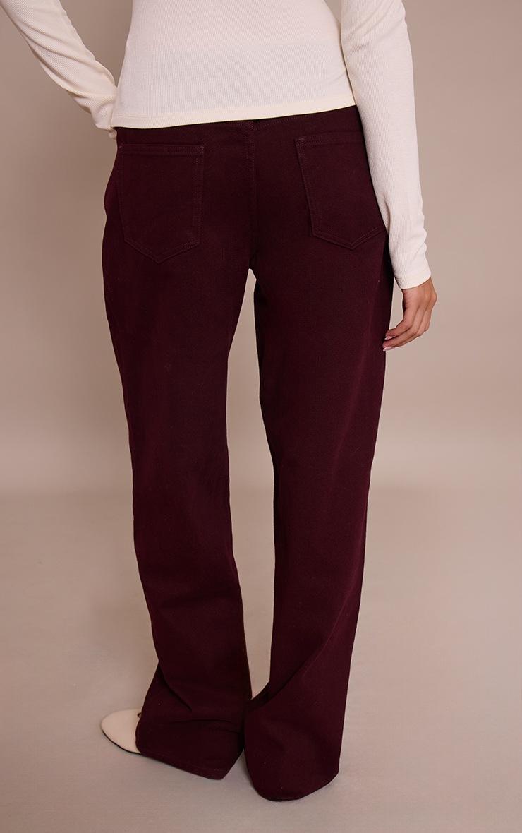 Pretty Little Thing Burgundy Mid Rise Straight Leg Jeans