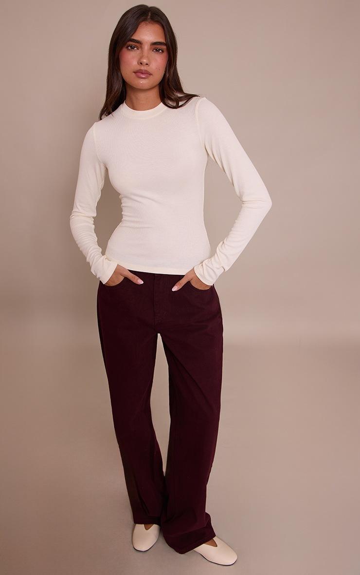 Pretty Little Thing Burgundy Mid Rise Straight Leg Jeans