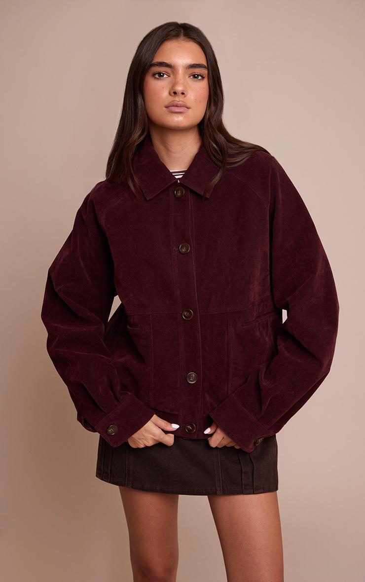 Pretty Little Thing Burgundy Oversized Faux Suede Jacket
