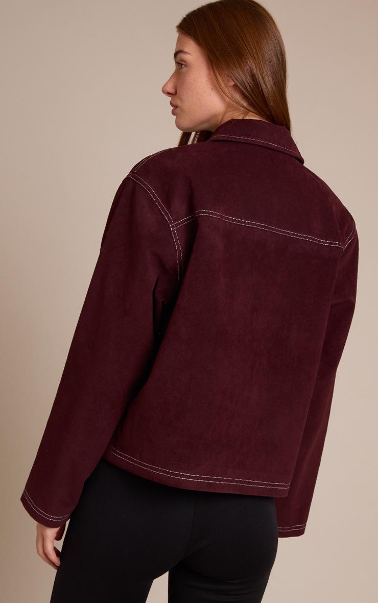 Pretty Little Thing Burgundy Pocket Detail Faux Suede Jacket