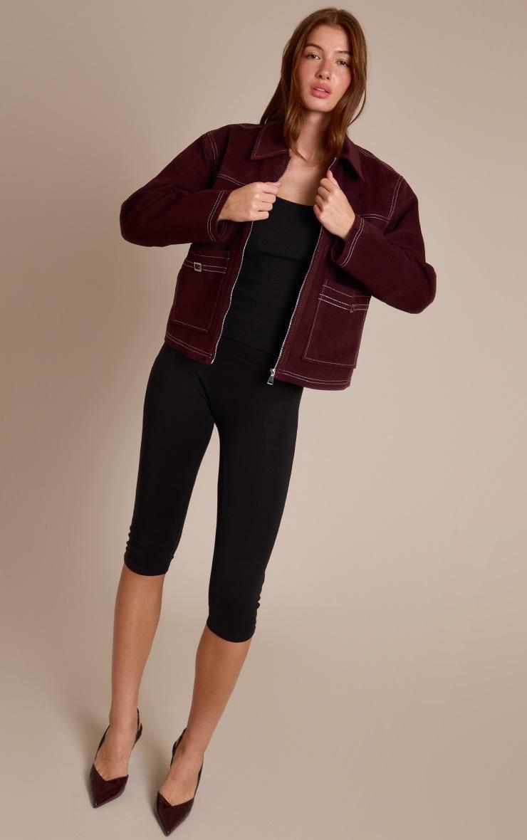 Pretty Little Thing Burgundy Pocket Detail Faux Suede Jacket