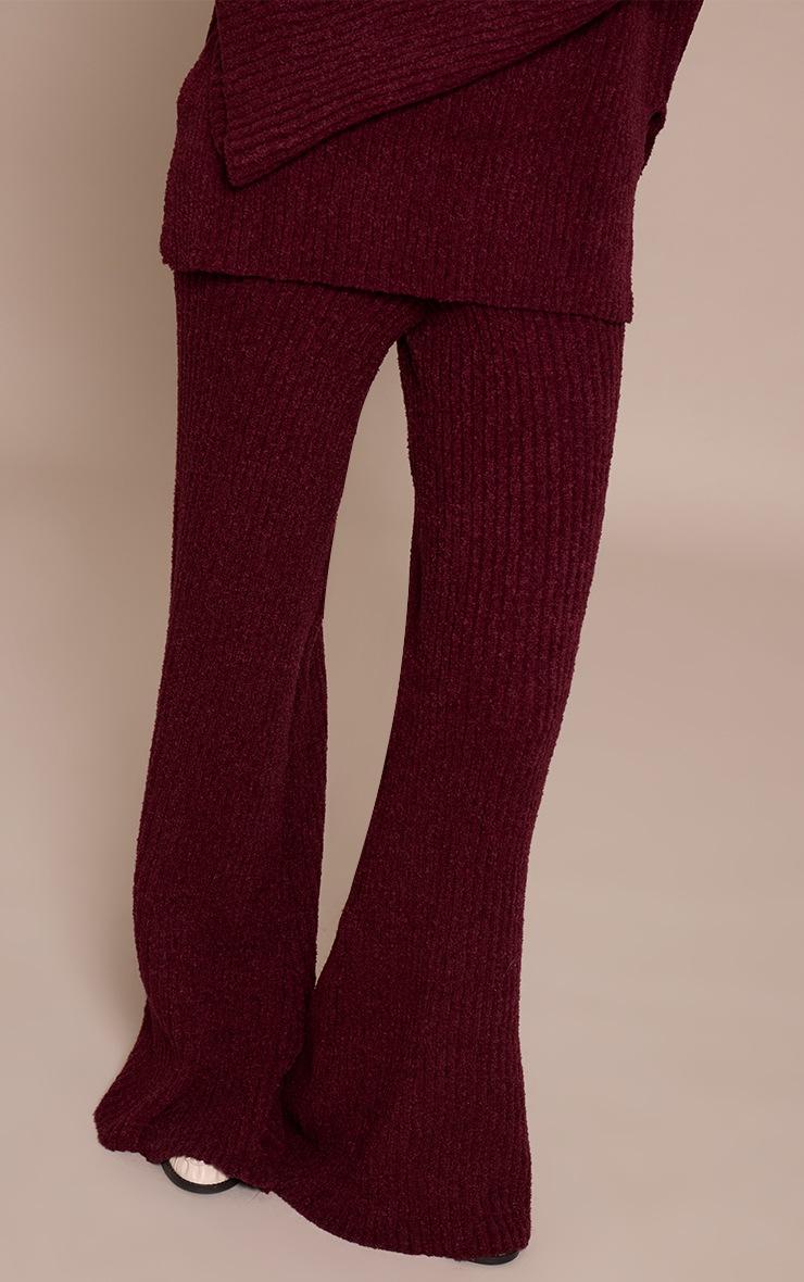 Pretty Little Thing Burgundy Rib Boucle Knit Wide Leg Pants