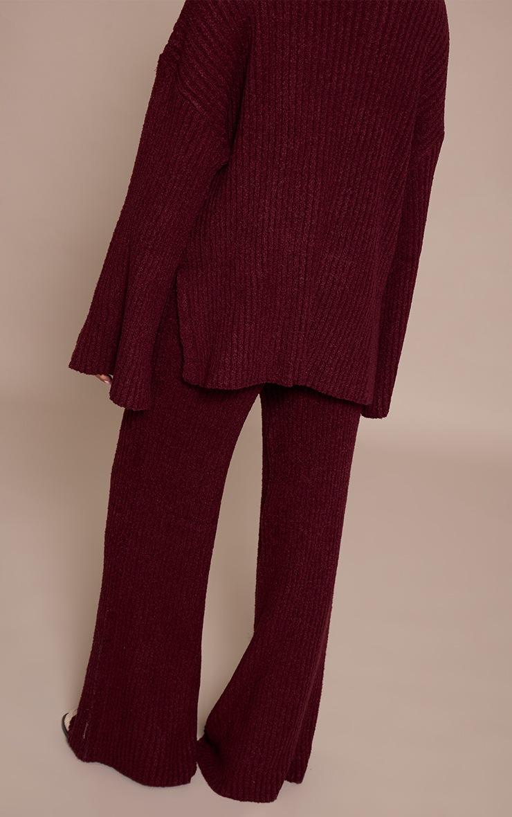 Pretty Little Thing Burgundy Rib Boucle Knit Wide Leg Pants