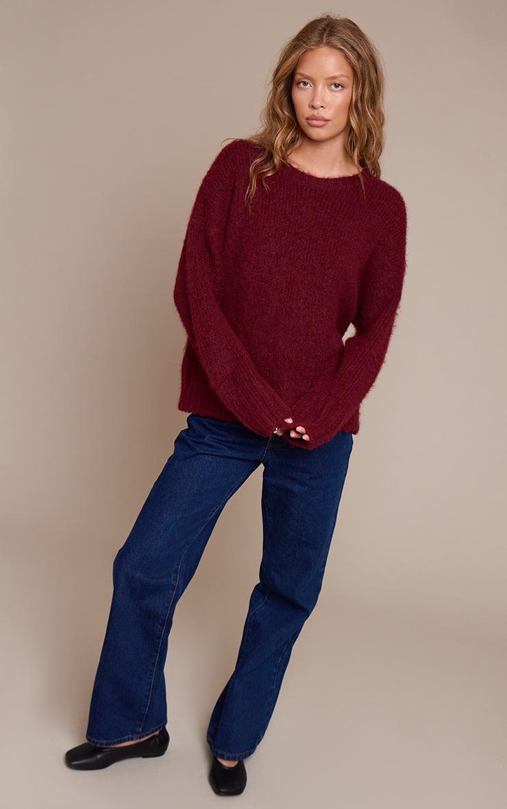 Pretty Little Thing Burgundy Rib Detail Oversized Sweater
