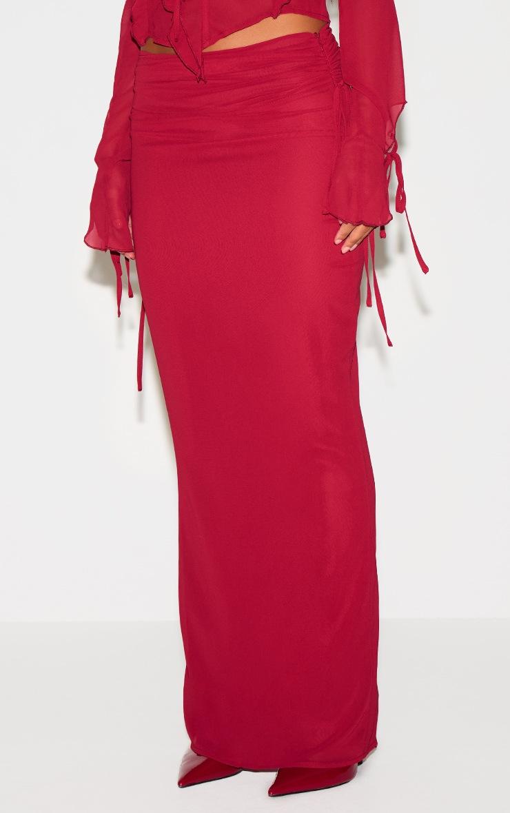 Pretty Little Thing Burgundy Ruched Chiffon Maxi Skirt