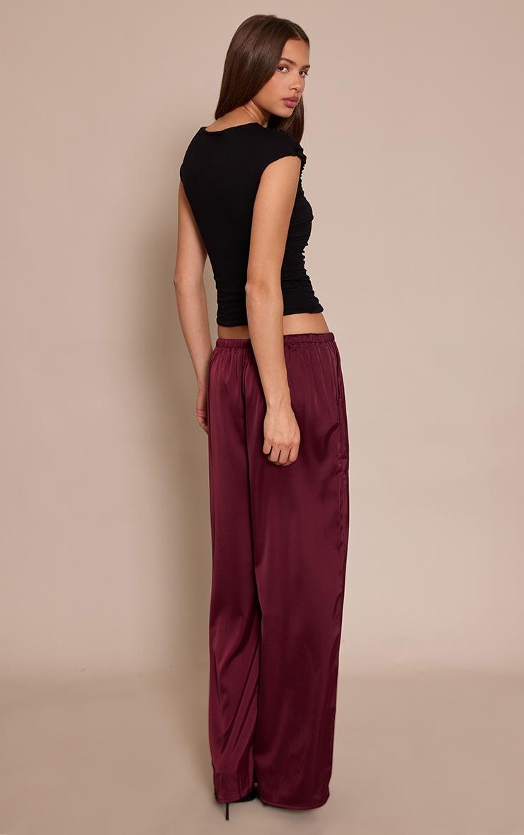 Pretty Little Thing Burgundy Satin Low Rise Wide Leg Drawstring Pants