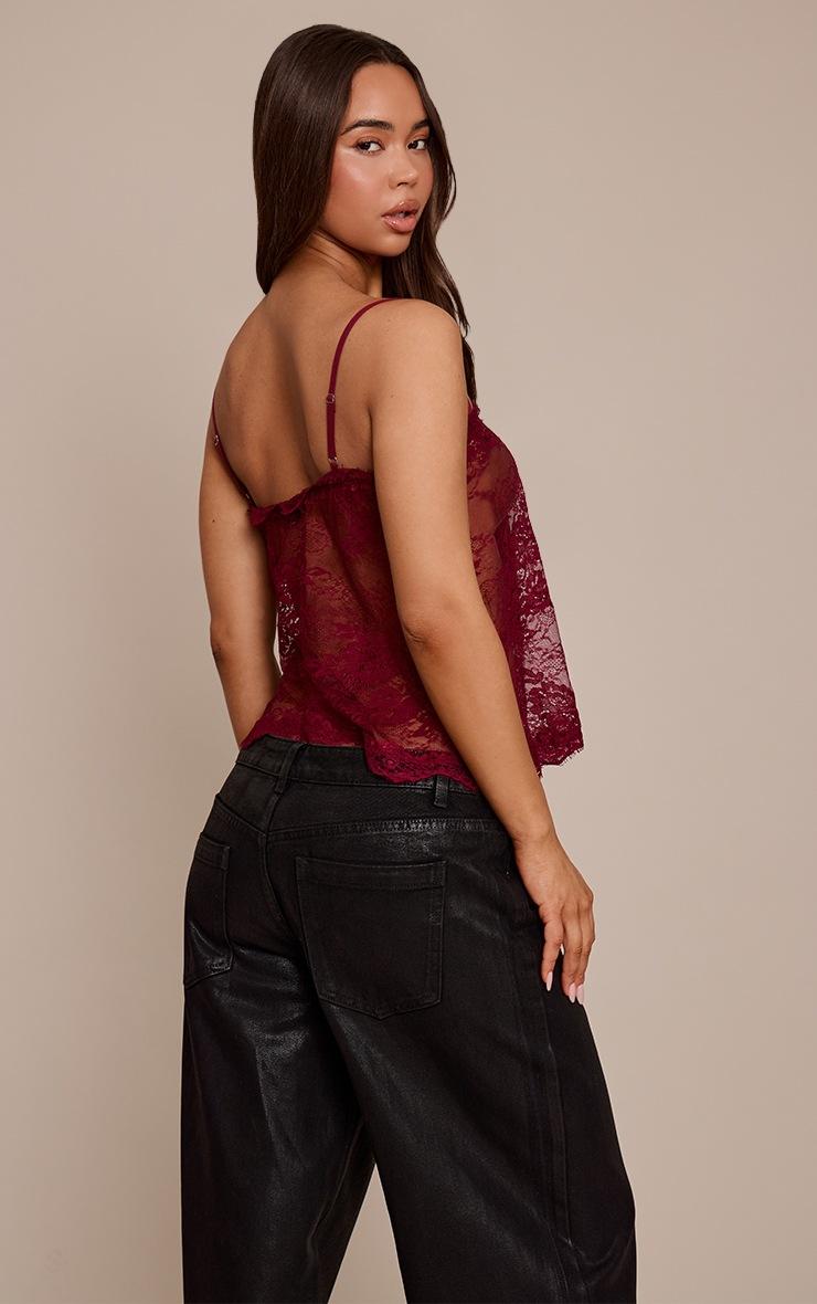 Pretty Little Thing Burgundy Sheer Lace Strappy Cami Top