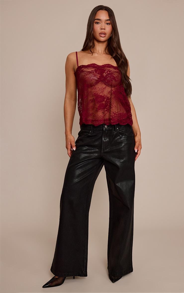Pretty Little Thing Burgundy Sheer Lace Strappy Cami Top