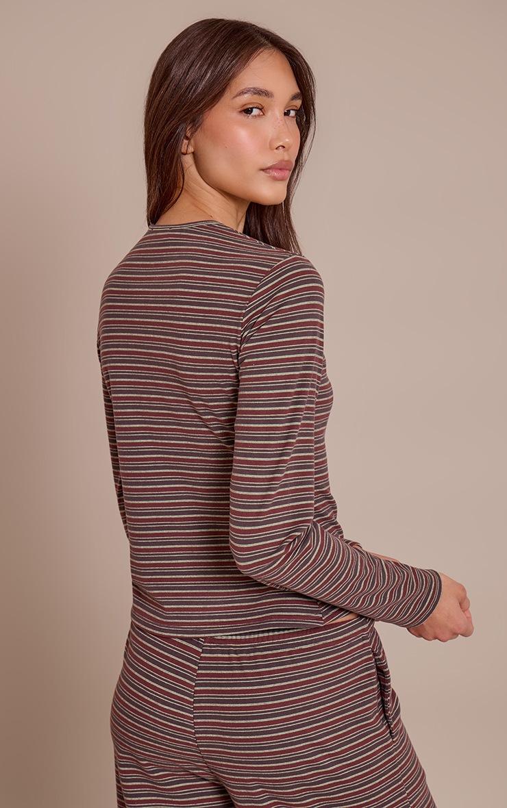 Pretty Little Thing Burgundy Soft Fleece Pinstripe Button Up Top