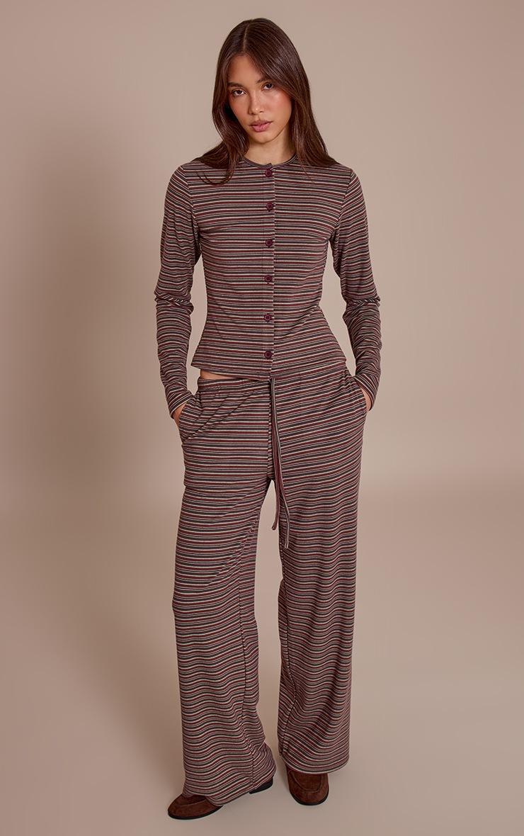 Pretty Little Thing Burgundy Soft Fleece Pinstripe Button Up Top