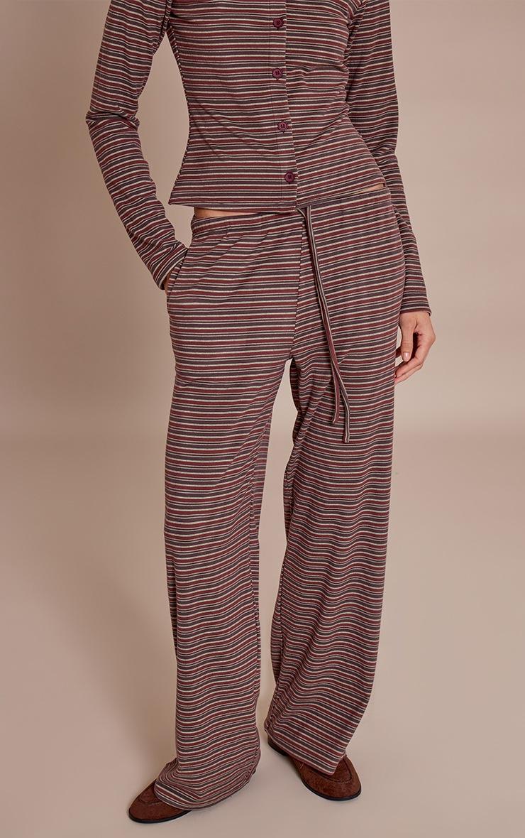 Pretty Little Thing Burgundy Soft Fleece Pinstripe Straight Leg Pant