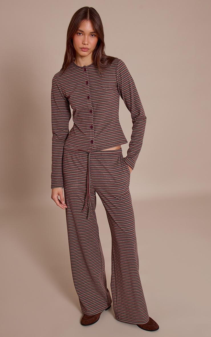 Pretty Little Thing Burgundy Soft Fleece Pinstripe Straight Leg Pant