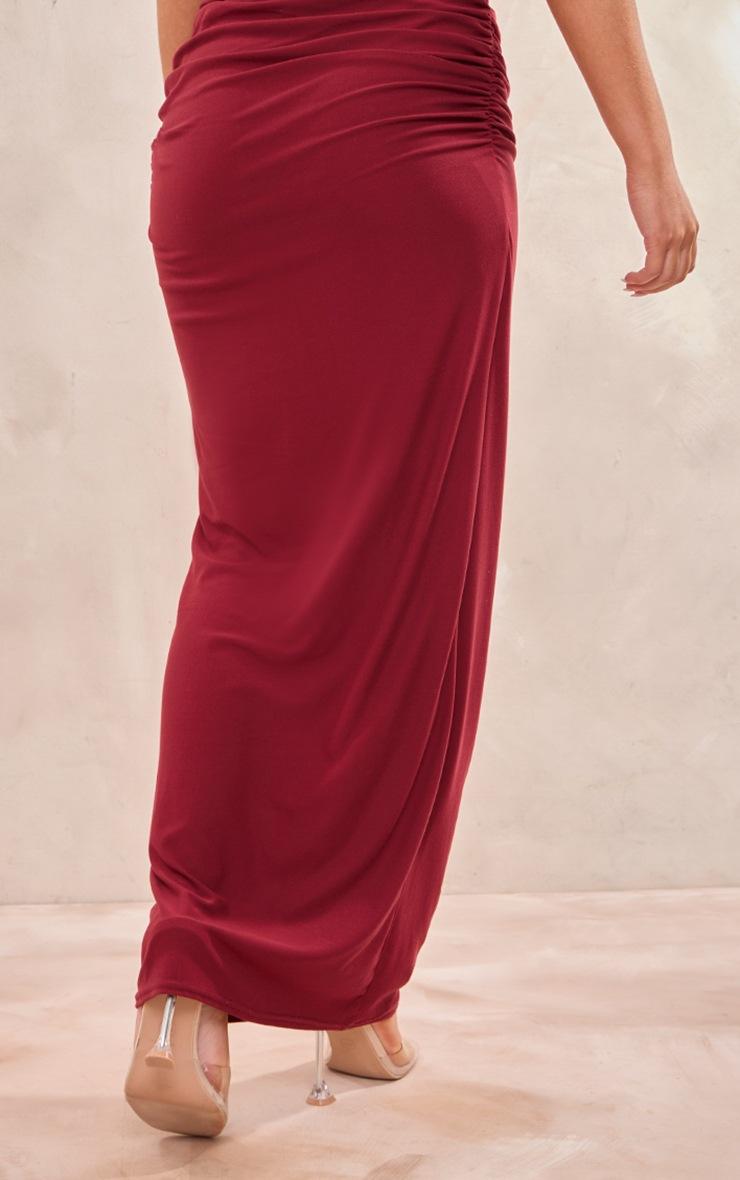 Pretty Little Thing Burgundy Soft Touch Ruched Back Maxi Skirt