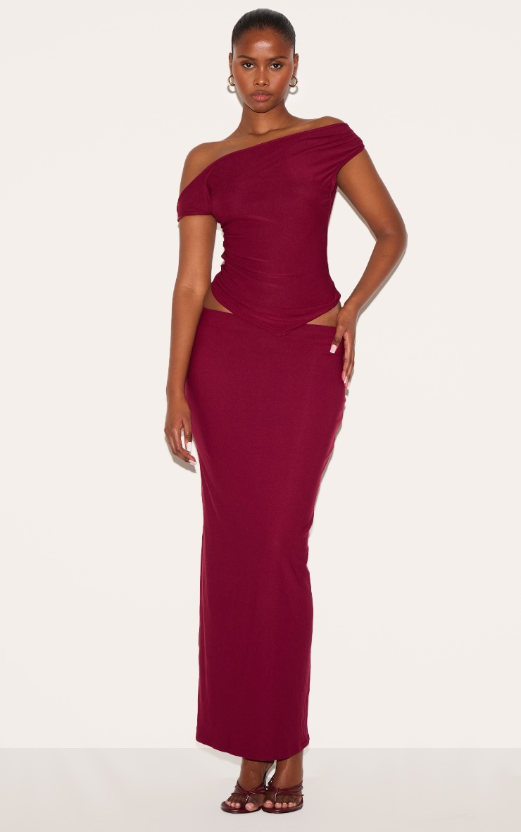 Pretty Little Thing Burgundy Soft Touch Sleeveless Asymmetric Top