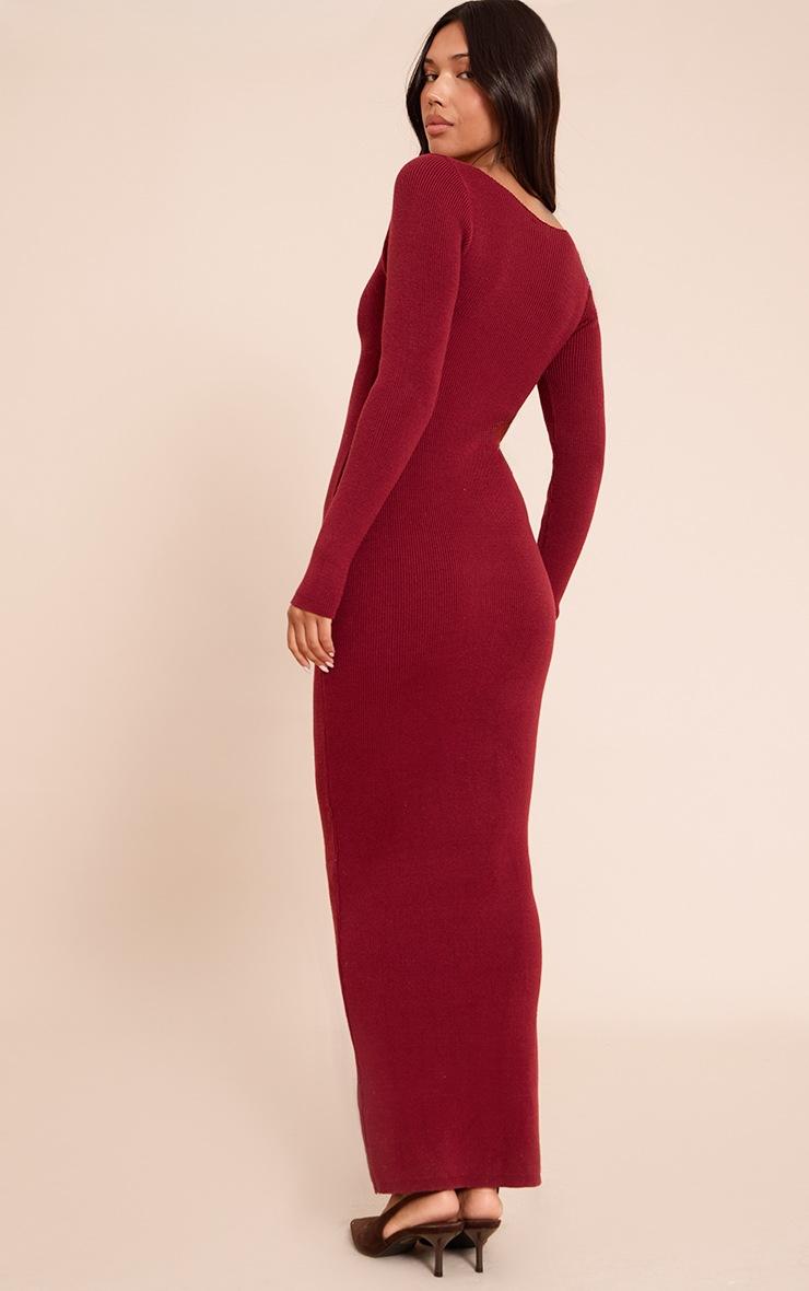 Pretty Little Thing Burgundy Square Neck Knitted Maxi Dress