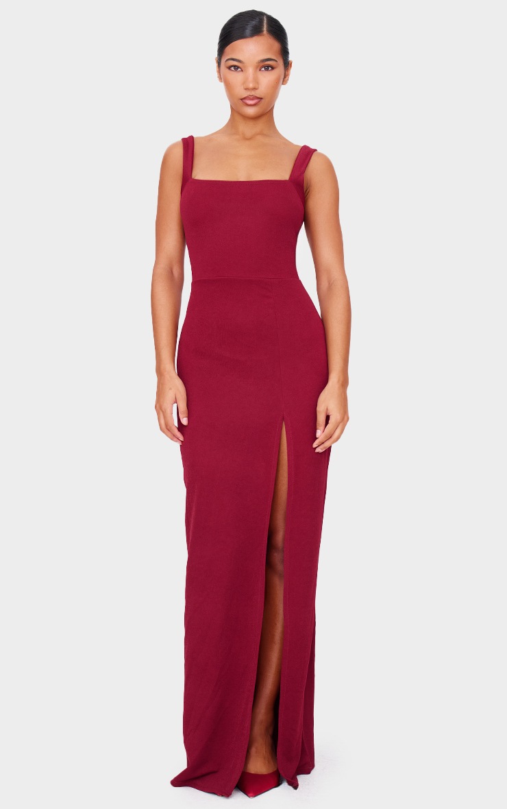 Pretty Little Thing Burgundy Straight Neck Maxi Dress