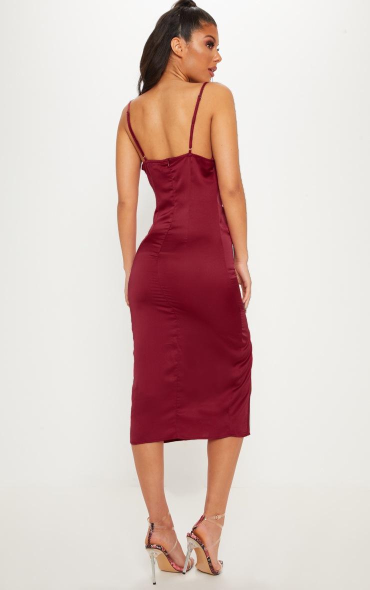 Pretty Little Thing Burgundy Strappy Satin Cowl Midi Dress
