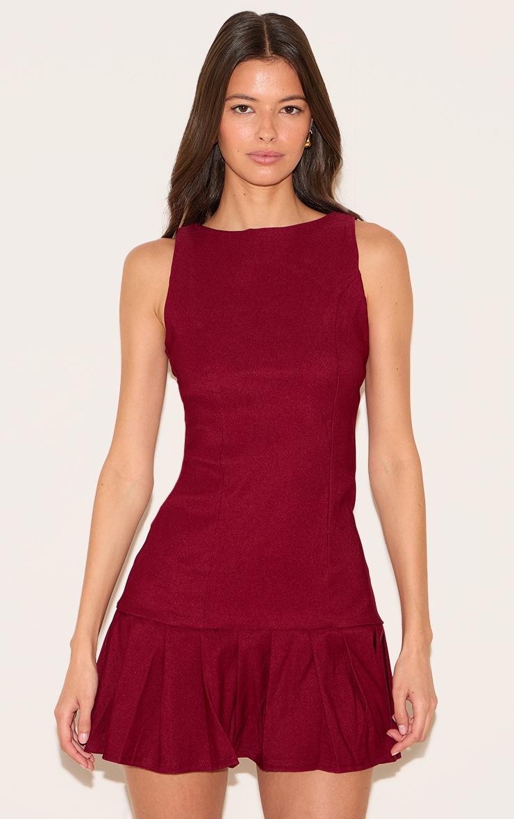 Pretty Little Thing Burgundy Stretch Woven Frill Hem Shift Dress