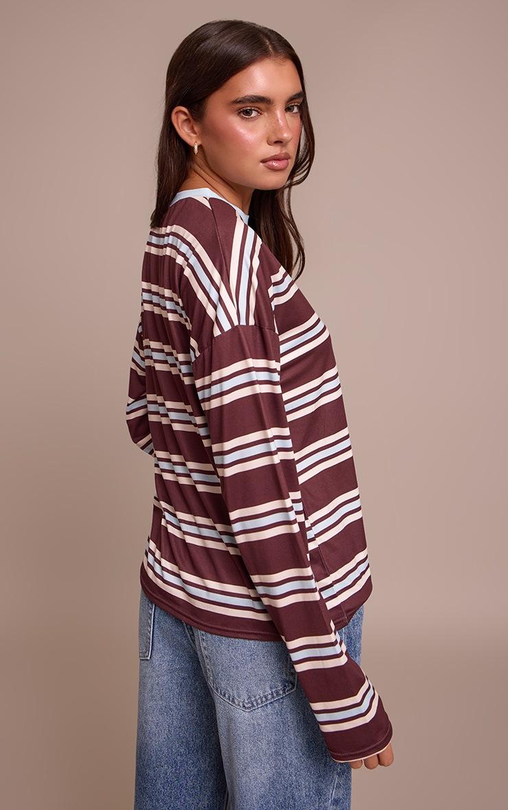 Pretty Little Thing Burgundy Stripe Crew Neck Long Sleeve Top