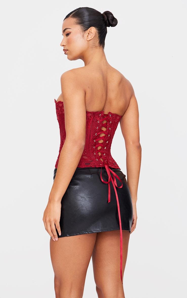 Pretty Little Thing Burgundy Textured Sheer Floral Lace Corset