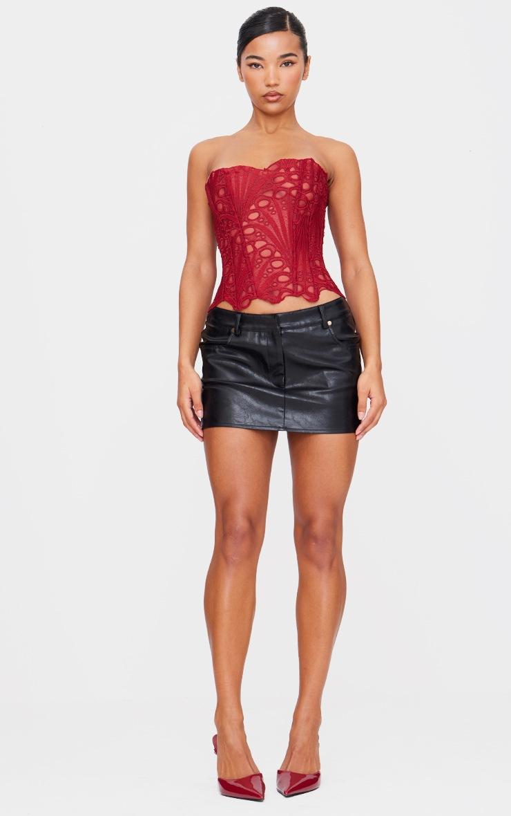 Pretty Little Thing Burgundy Textured Sheer Floral Lace Corset