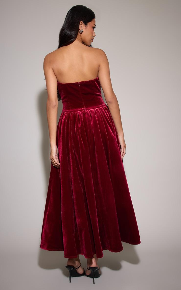 Pretty Little Thing Burgundy Velvet Bandeau Maxi Dress